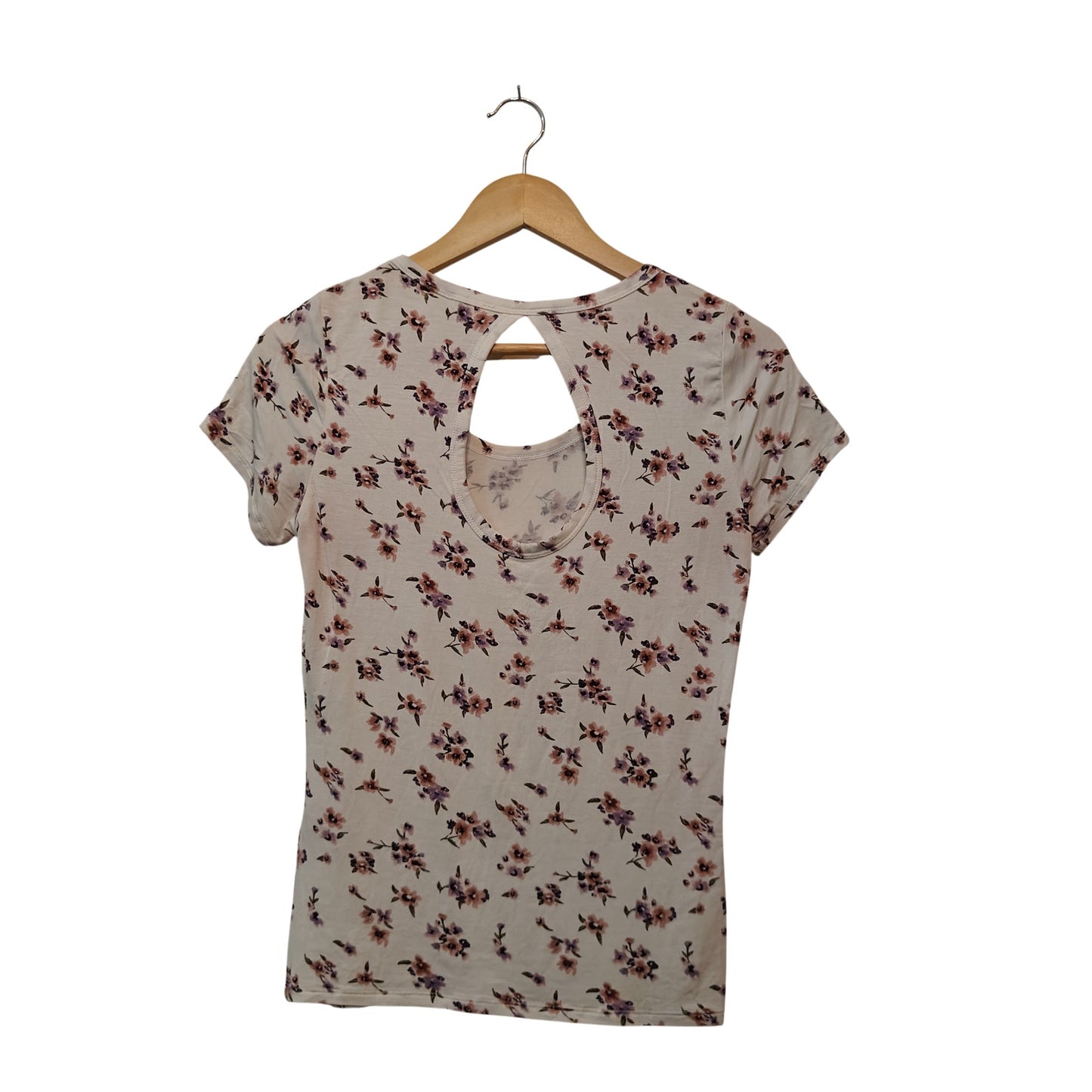 Floral Print Tee with Keyhole Back