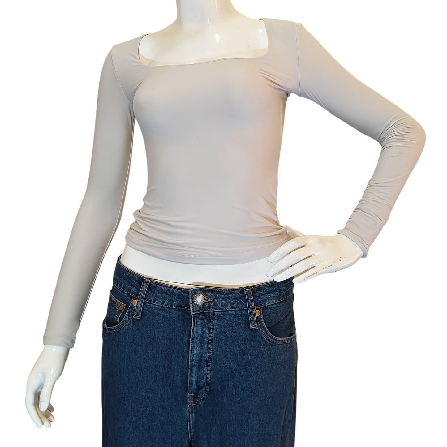 White Square Neck Long-Sleeve Top
