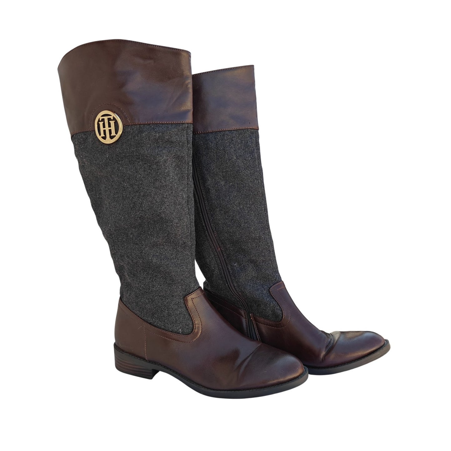 Brown Leather & Wool Tall Boots
