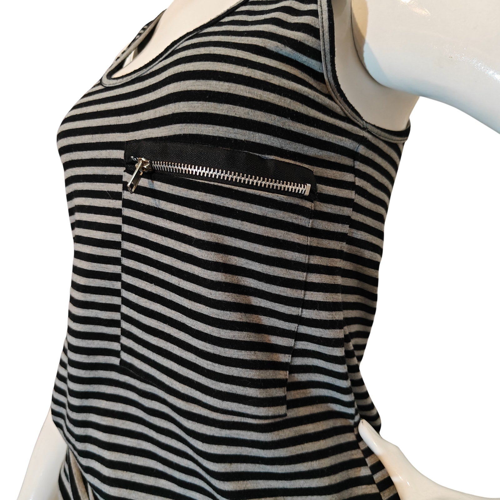 Black and Gray Striped Tank Top with Zip Pocket