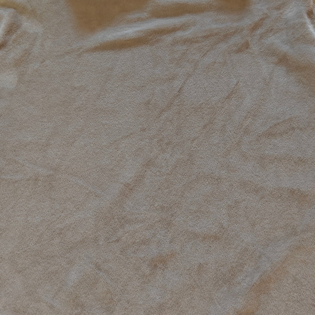 Beige Mock Neck Velour Long-Sleeve Top