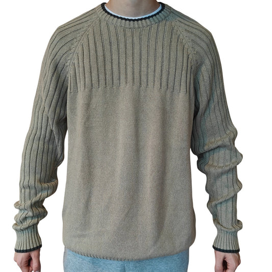 Beige Ribbed Crewneck Knit Sweater