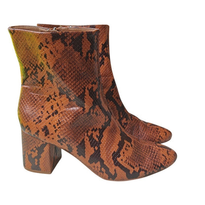Snake Print Block Heel Ankle Boots