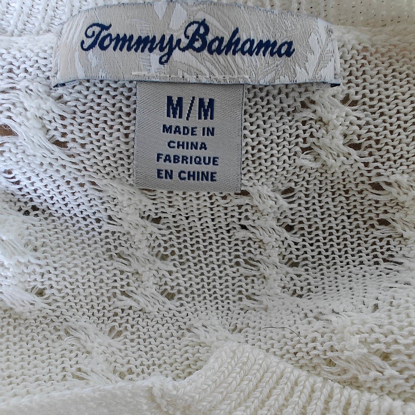White Open-Knit V-Neck Sweater