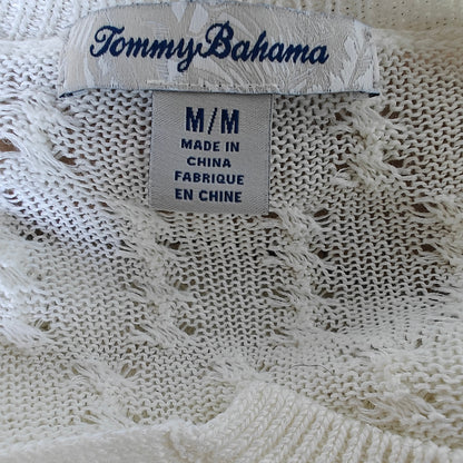 White Open-Knit V-Neck Sweater