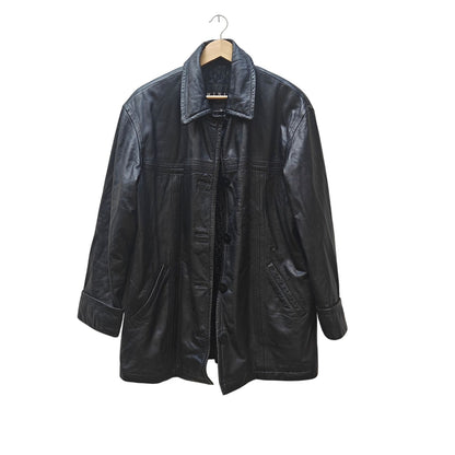 Vintage Black Leather Car Coat Black