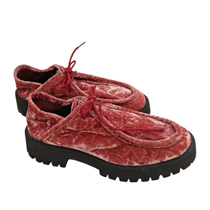 Pink Crushed Velvet Lace-Up Loafers