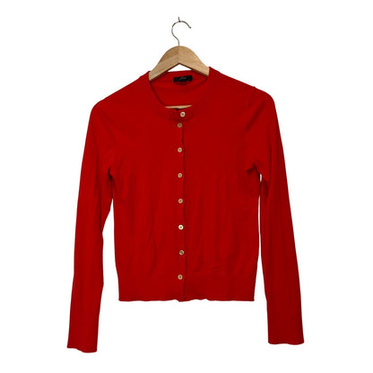 Red Cotton Button Front Cardigan Sweater
