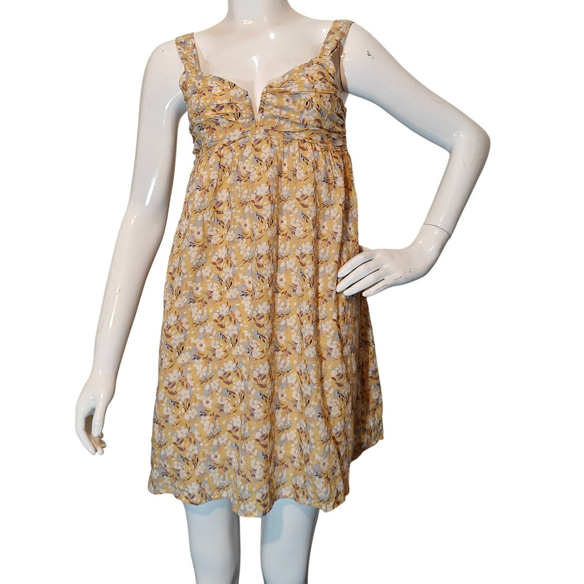 Yellow Floral Babydoll Mini Dress