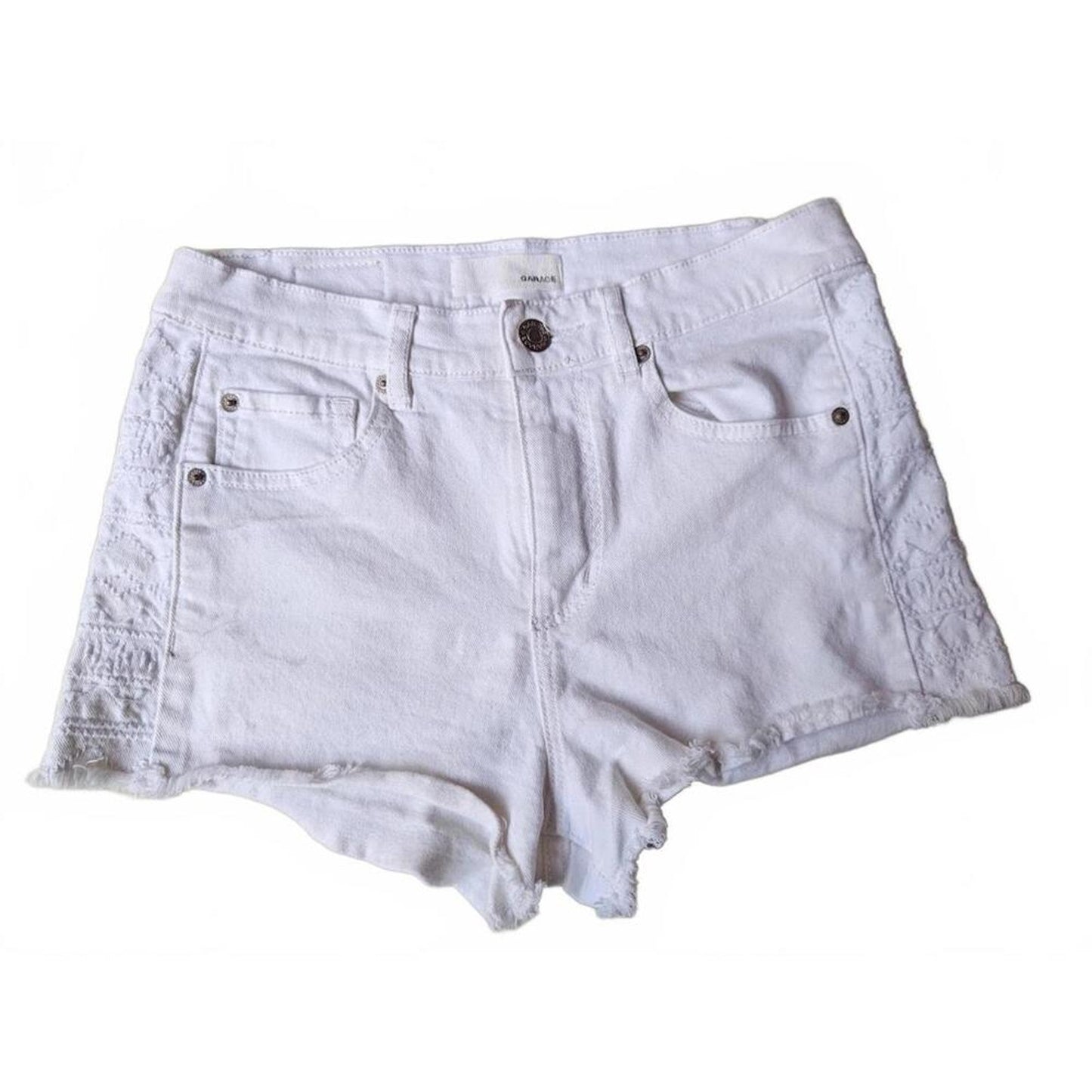 Garage White Retro High Rise Denim Shorts