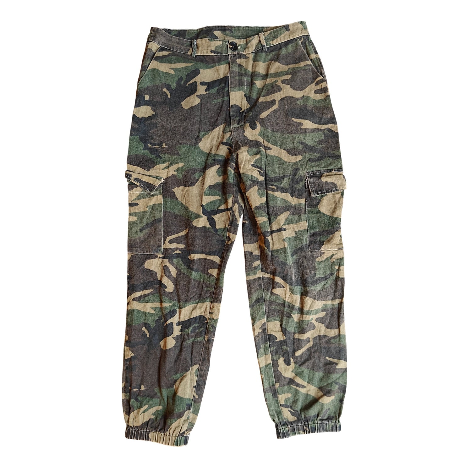 Camo Cargo Jogger Pants with Elastic Hem