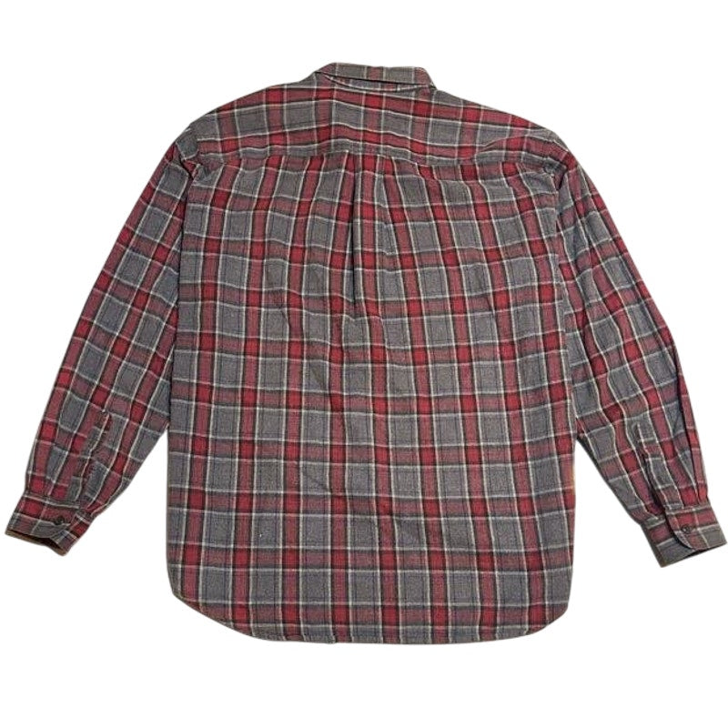 Red and Gray Plaid Flannel Button-Up Shirt