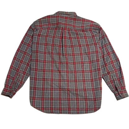 Red and Gray Plaid Flannel Button-Up Shirt