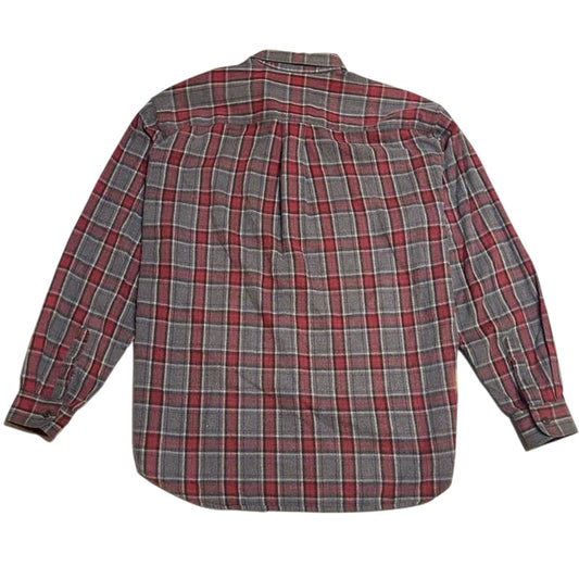Red and Gray Plaid Flannel Button-Up Shirt