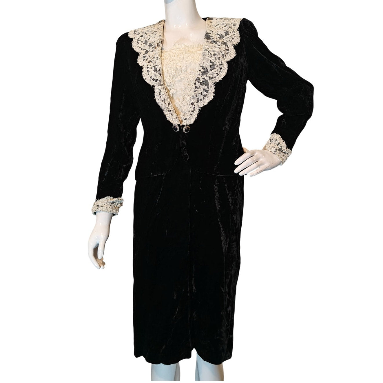 Vintage Black Velvet and Lace Dress with Bolero Jacket