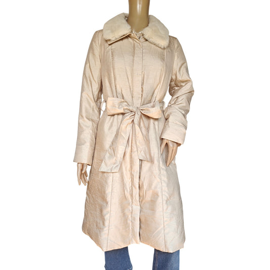 Champagne Faux Fur Collar Belted Coat