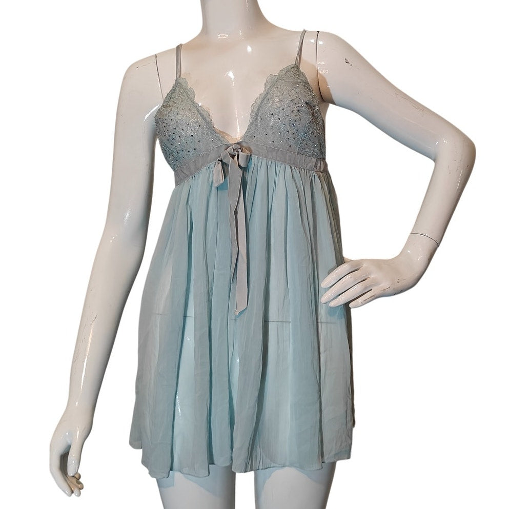 Blue Lace Babydoll Slip Dress Lingerie Size L