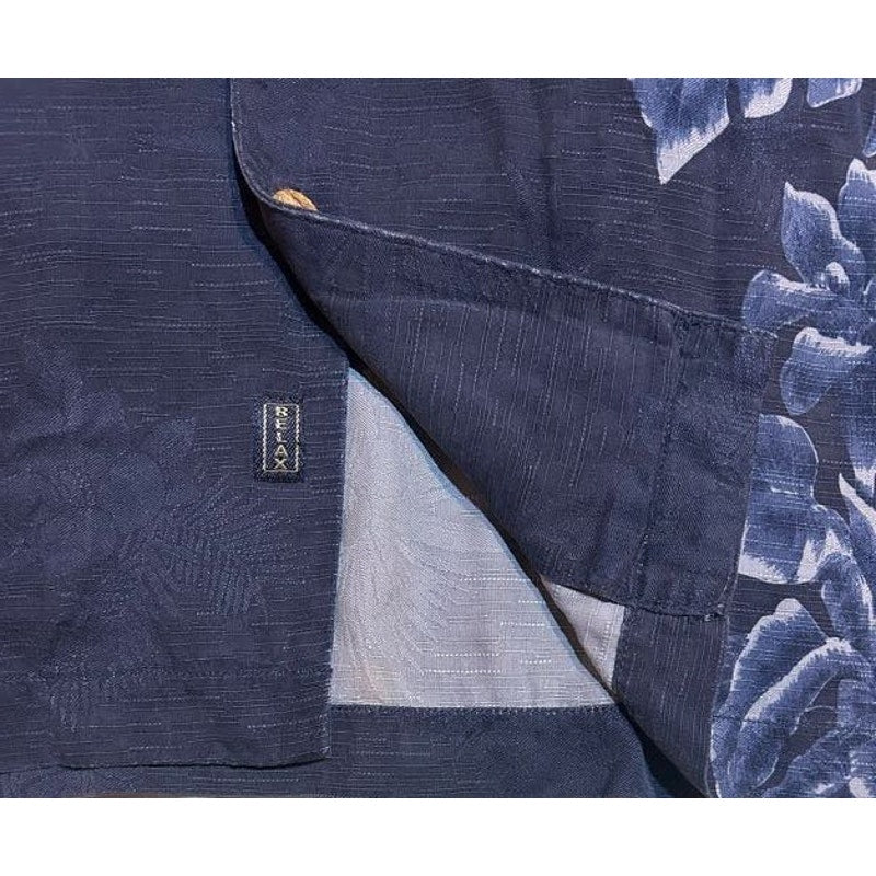 100% Silk Navy Floral Hawaiian Camp Shirt