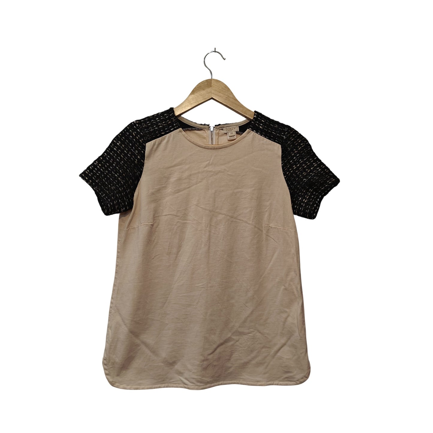 Cream Top With Black Tweed Short Sleeves