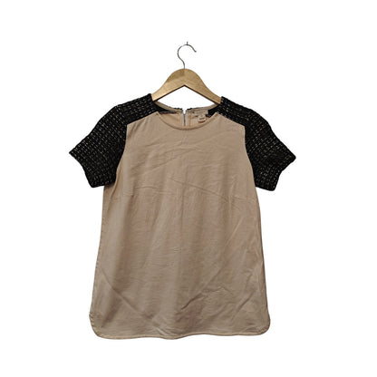 Cream Top With Black Tweed Short Sleeves