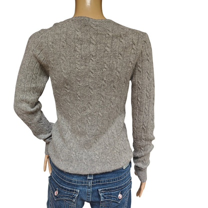 Gray V-Neck Cashmere Blend Cable Knit Sweater