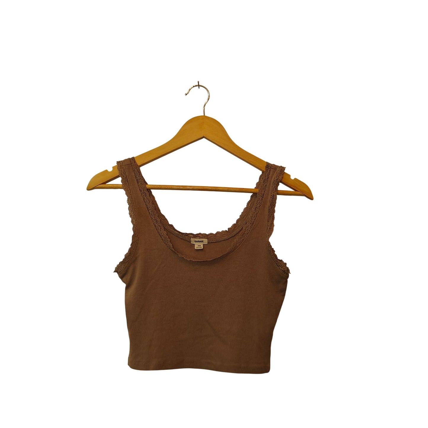 Ribbed Lace Trim Crop Tank Top