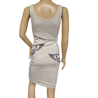 Gray Organic Cotton Wing Print Bodycon Tank Dress