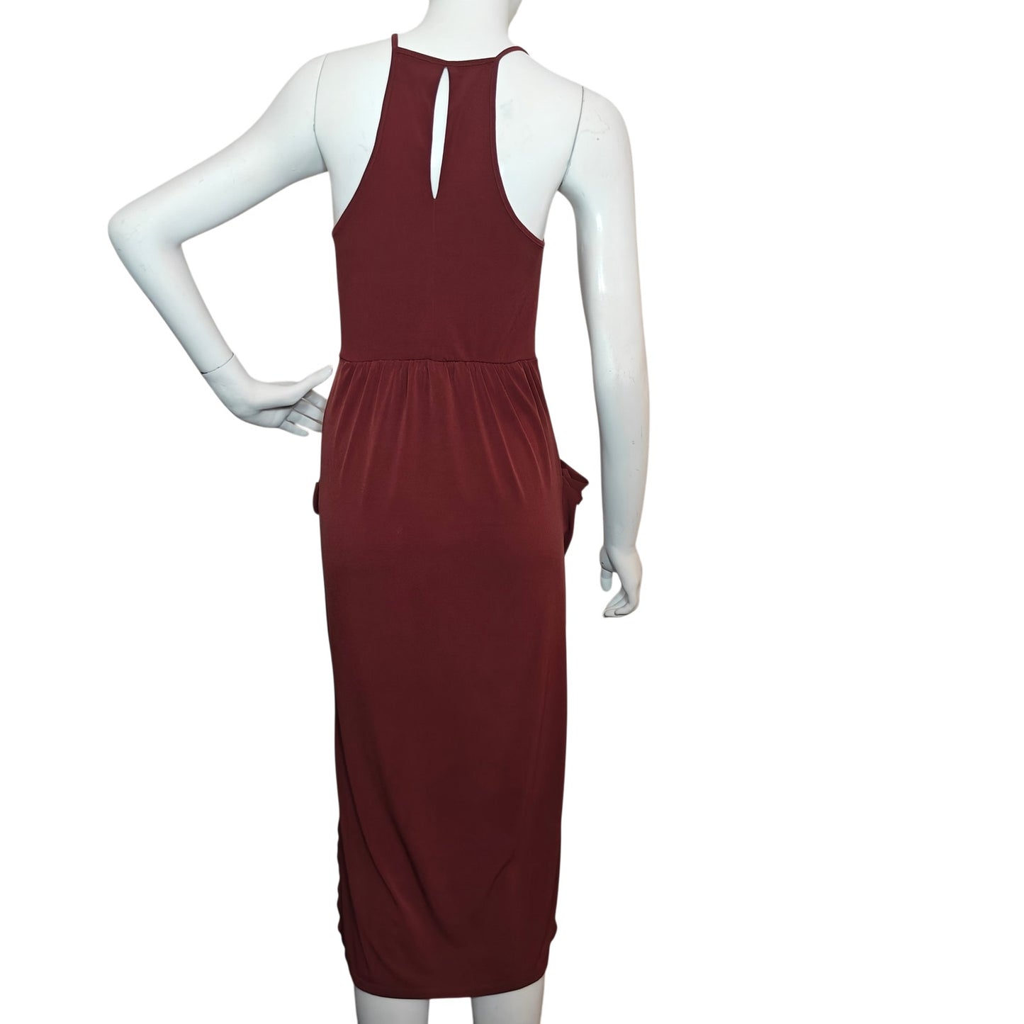 Rust Draped Racerback Midi Dress