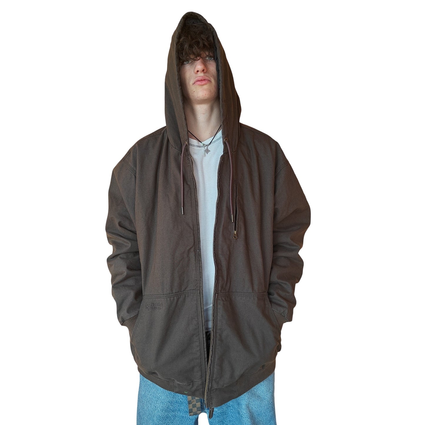 Brown Hooded and Quilted Workwear Jacket