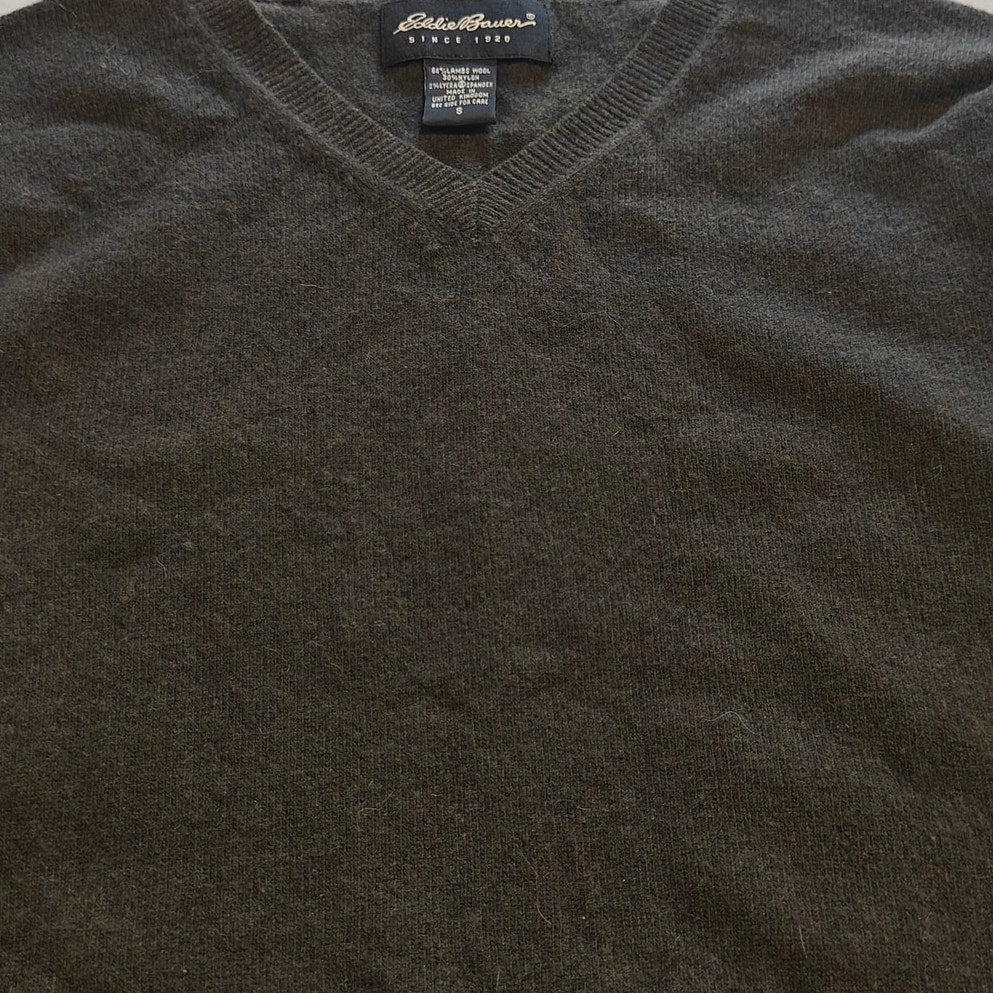 Black Stretch Wool V-Neck Sweater