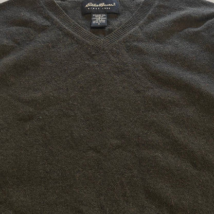 Black Stretch Wool V-Neck Sweater