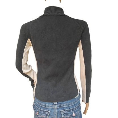 Black Colorblock Ribbed Half-Zip Sweater