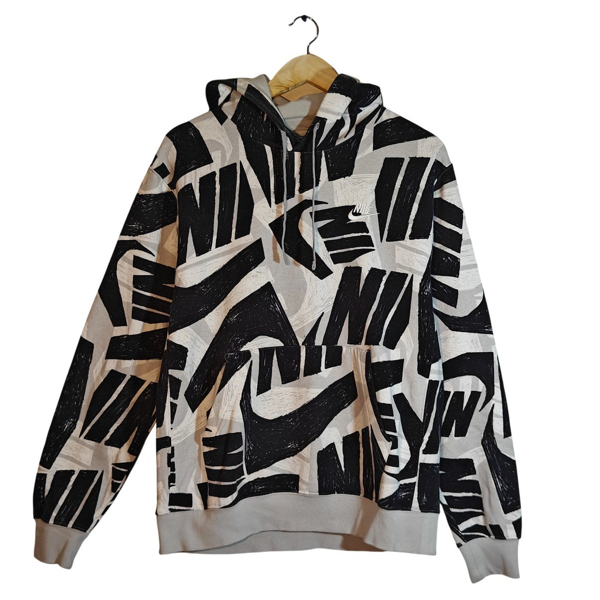 Black and White All Over Logo Print Hoodie
