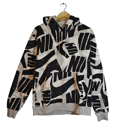 Black and White All Over Logo Print Hoodie