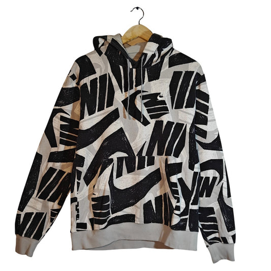 Black and White All Over Logo Print Hoodie