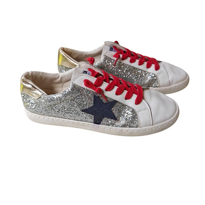 Glitter Star Sneakers With Red Laces