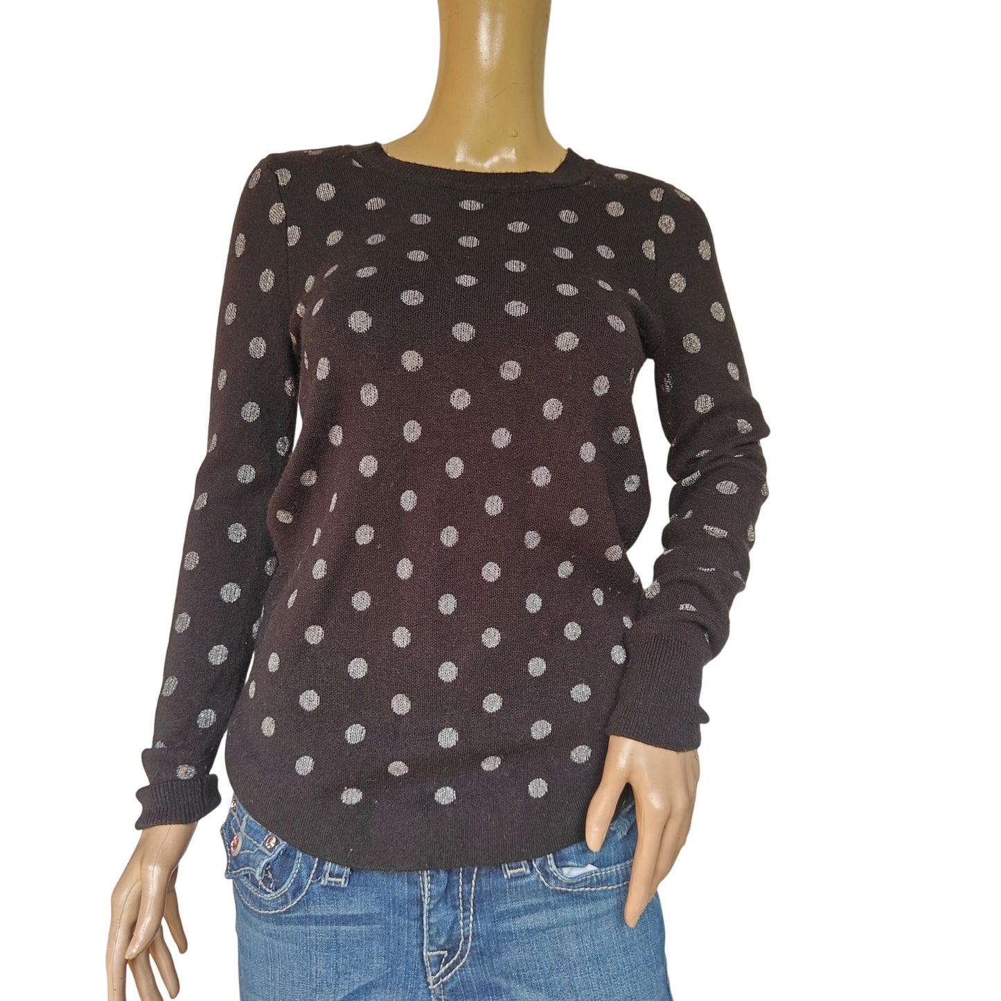 Black With Silver Polka Dot Wool-Blend Sweater