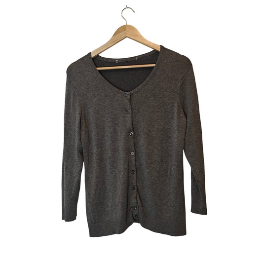 Gray Open Front Knit Cardigan