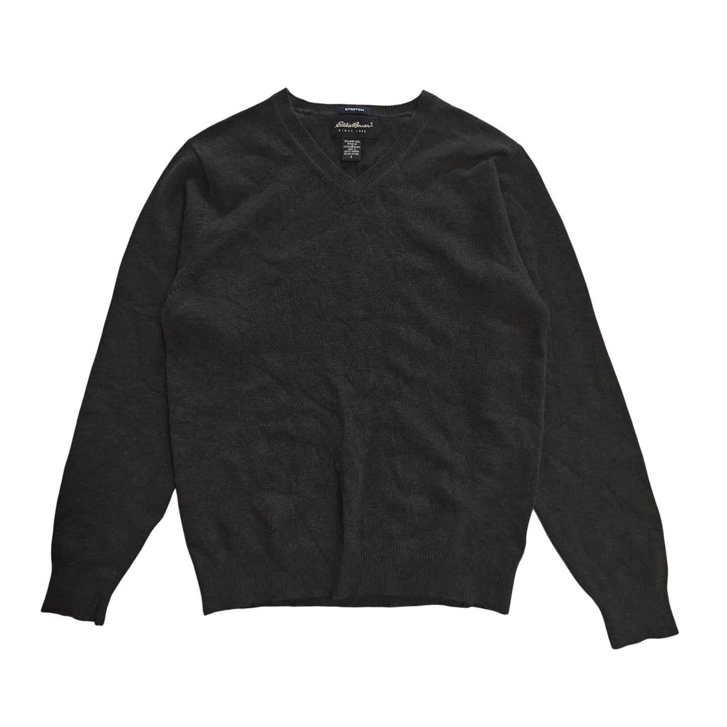 Black Stretch Wool V-Neck Sweater