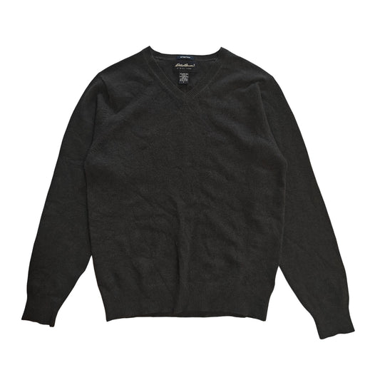 Black Stretch Wool V-Neck Sweater