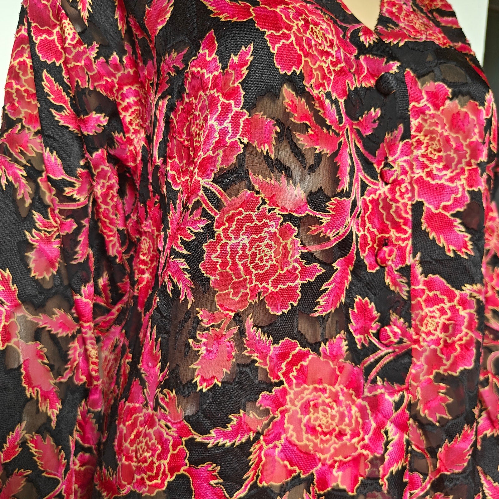 Black and Red Sheer Floral Nightgown