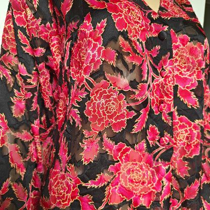Black and Red Sheer Floral Nightgown