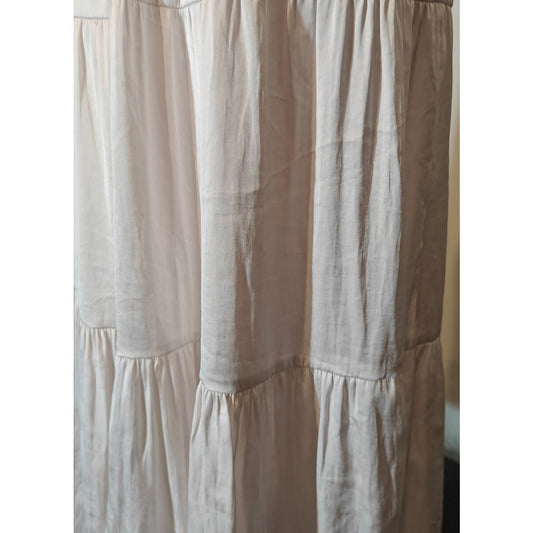White Tiered Satin Maxi Skirt