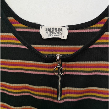 Striped Ribbed Zip Front Tank Top