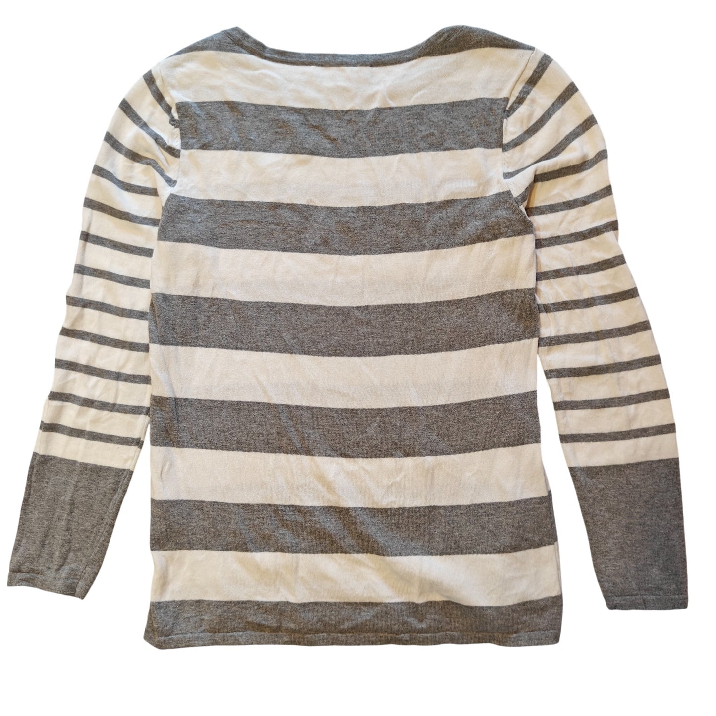 Gray and Cream Stripe Long Sleeve Knit Top