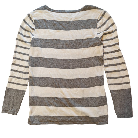 Gray and Cream Stripe Long Sleeve Knit Top