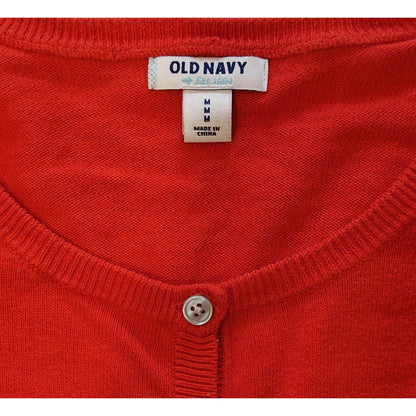 Red Button Front Crewneck Cardigan