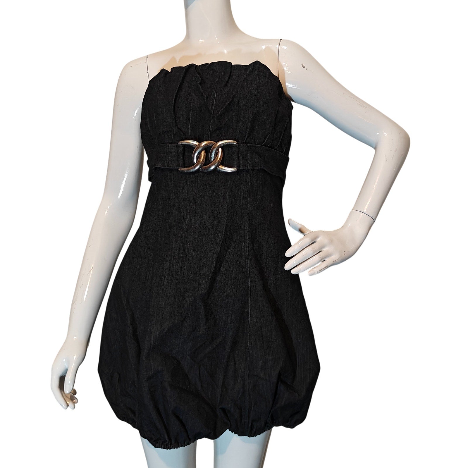 Black Strapless Bubble Hem Dress