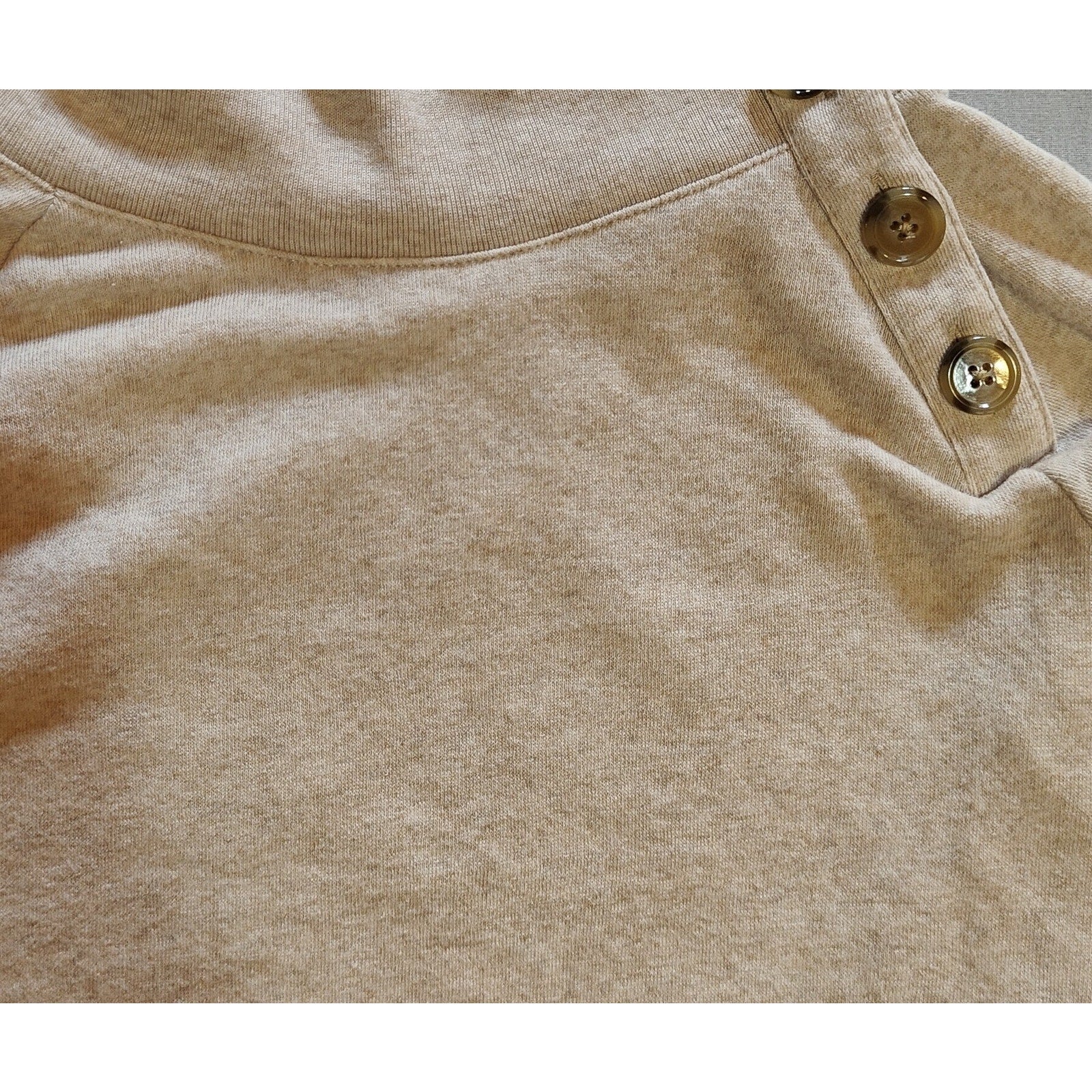 Beige Button Neck Funnel Collar Sweatshirt