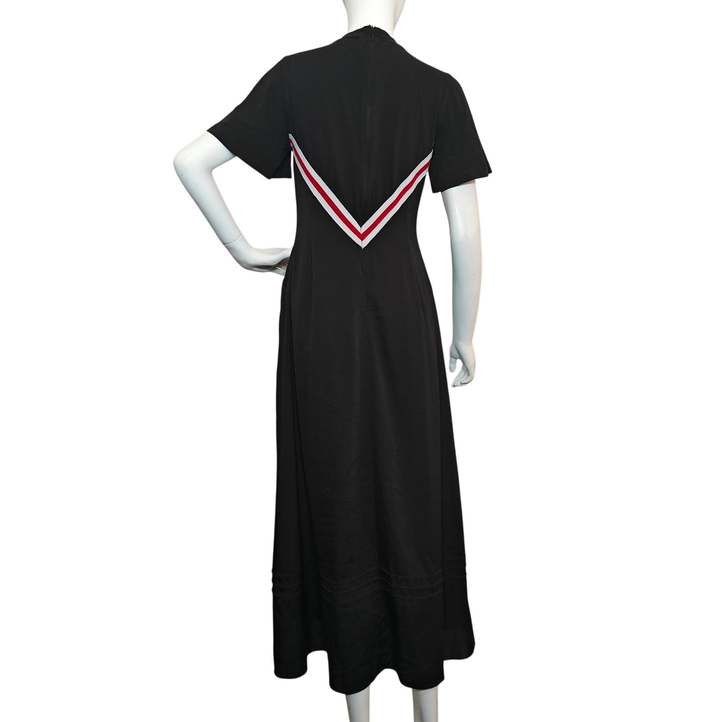 Black Maxi Dress with Red and White Chevron Trim